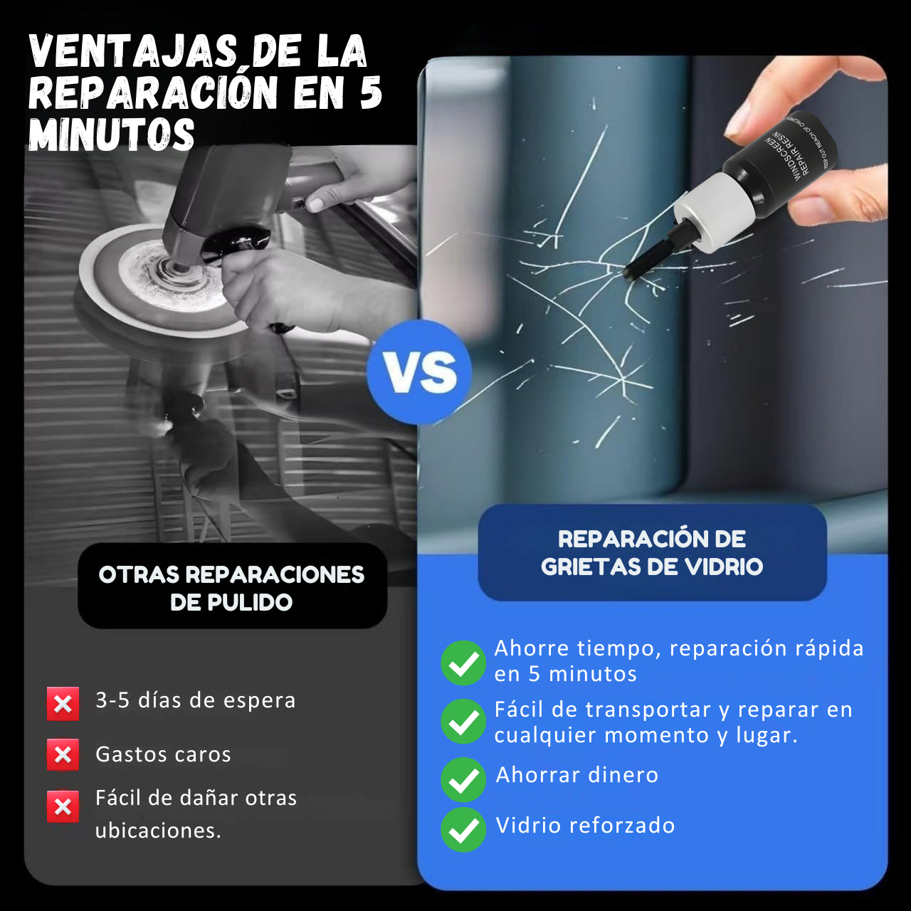 Resina reparadora de parabrisas - Repara grietas en el parabrisas al instante: sin necesidad de mecánico.