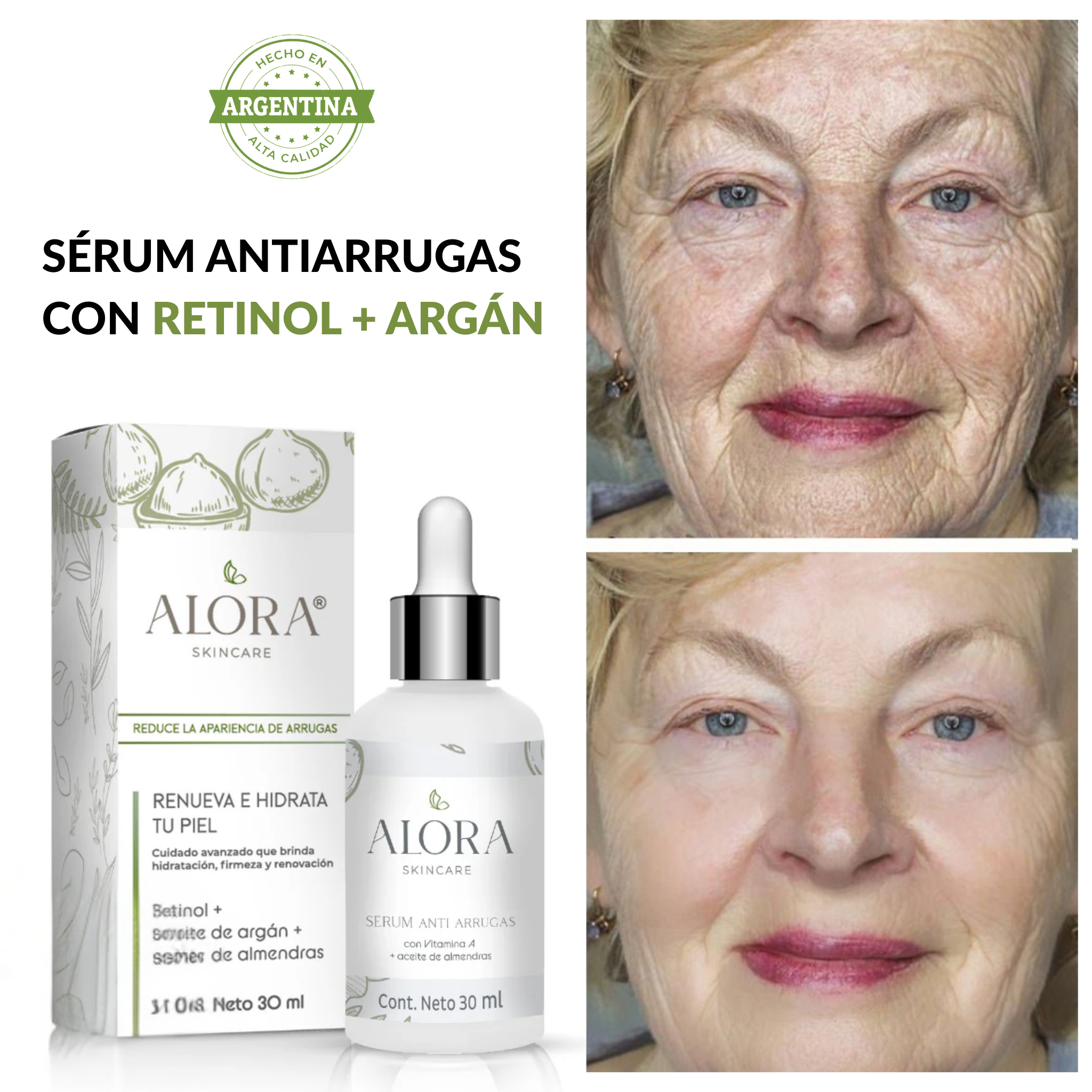 Sérum Facial con Retinol, Argán y Lavanda – Antiarrugas, Hidratante y Reafirmante Nocturno