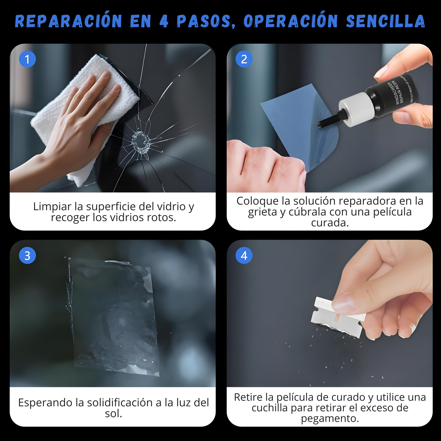Resina reparadora de parabrisas - Repara grietas en el parabrisas al instante: sin necesidad de mecánico.