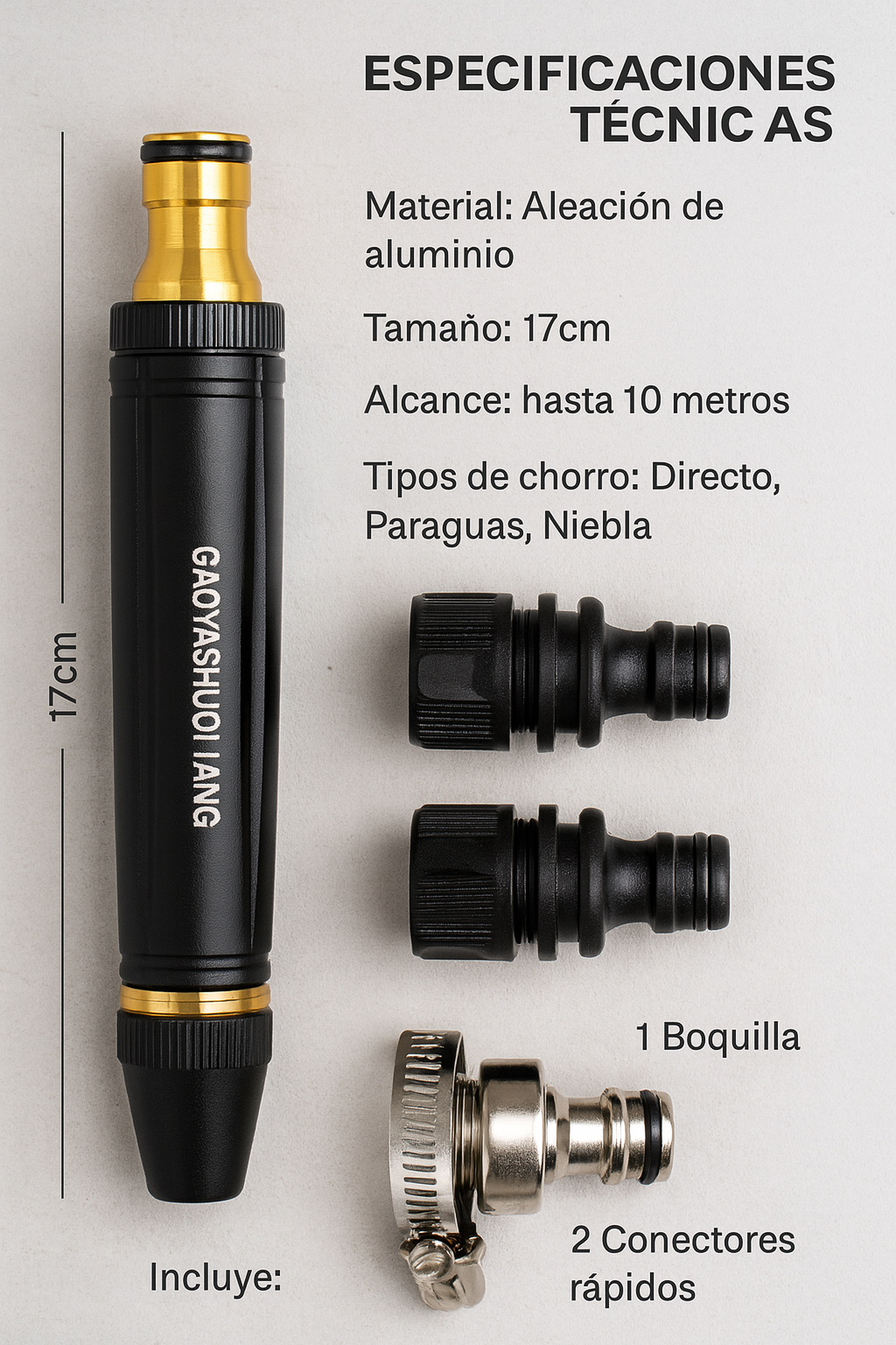 Boquilla Ajustable 3 en 1 – Ahorra Agua y Limpia Más Rápido