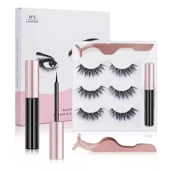 [SET DE 3 PARES] Pestañas Magnéticas Reutilizables con Delineador – Sin Pegamento, Sin Daño, 100%