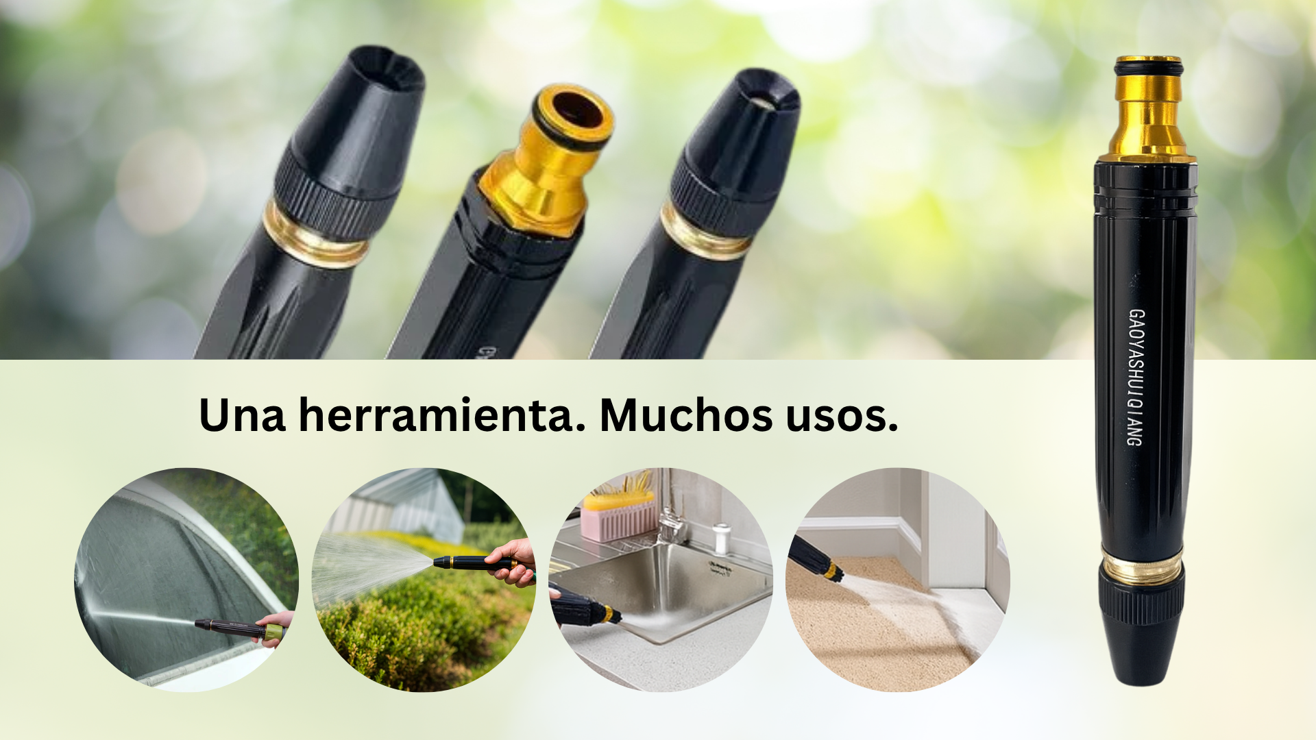 Boquilla Ajustable 3 en 1 – Ahorra Agua y Limpia Más Rápido